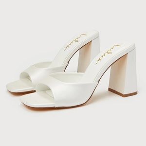 Preslie White Satin High Heel Slide Sandals- worn once